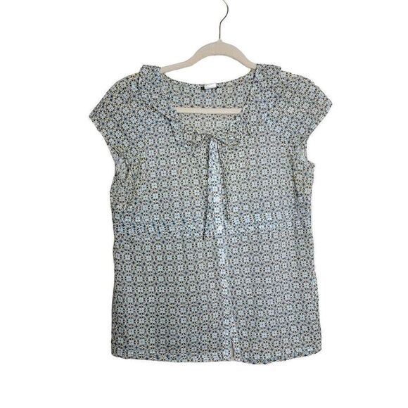 J Crew Tie Front Geo Print Ruffle Neck Blouse Top 6 - Picture 7 of 12